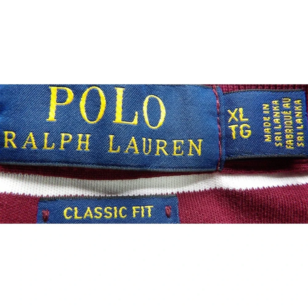 Polo Ralph Lauren Classic Fit Shirt Men XL Burgundy Striped Cotton Pony Logo EUC